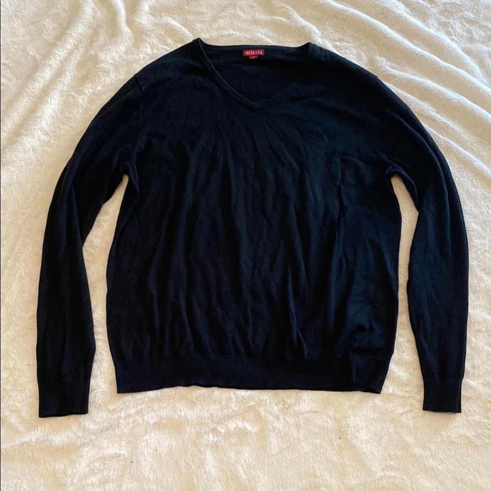 Merona Black V-Neck Sweater Classic Knit